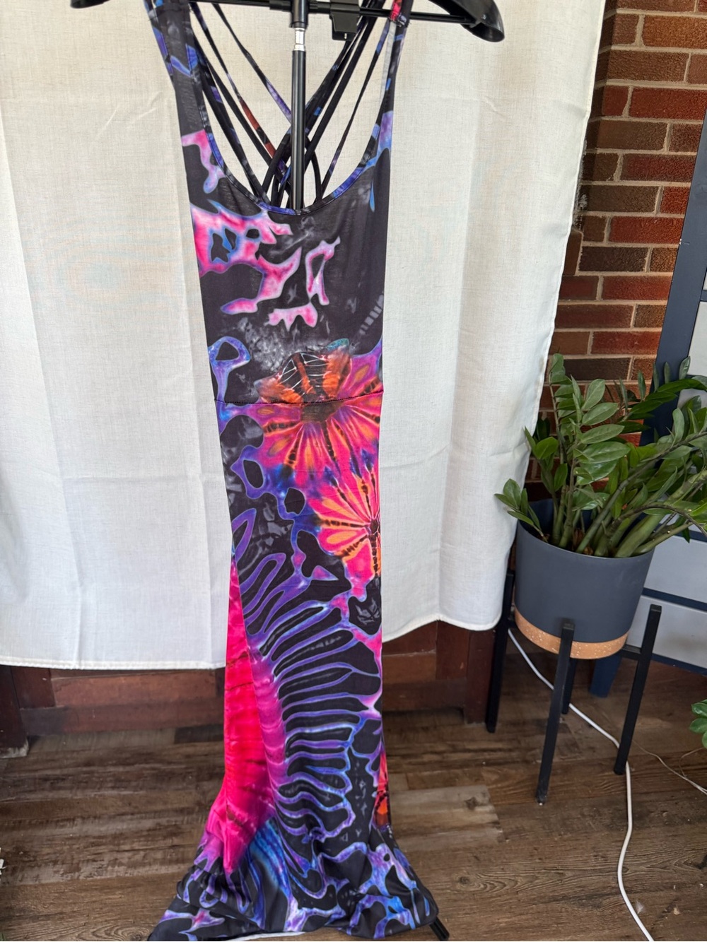 Strappy Black Multicolor Tie Dye Maxi Dress